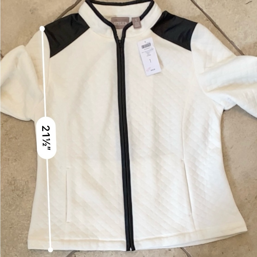 Chico’s - NWT -Ivory - Full zip up shirt - quilted faux leather Chicos size 1 - - Picture 10 of 13